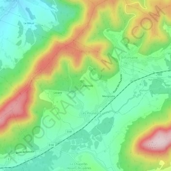 Topografische kaart Le Charmois, hoogte, reliëf