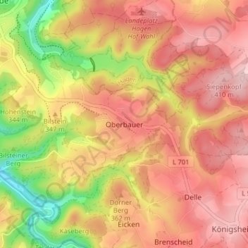 Topografische kaart Oberbauer, hoogte, reliëf