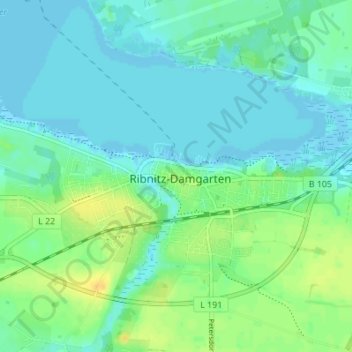 Topografische kaart Ribnitz, hoogte, reliëf