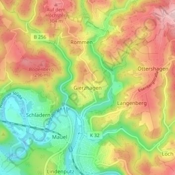 Topografische kaart Gierzhagen, hoogte, reliëf