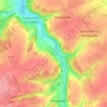 Topografische kaart Thiédeville, hoogte, reliëf