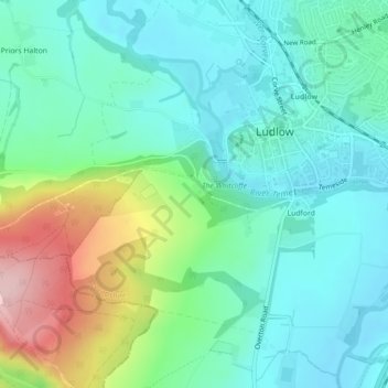 Topografische kaart Whitcliffe, hoogte, reliëf