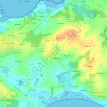 Topografische kaart Kerguet, hoogte, reliëf