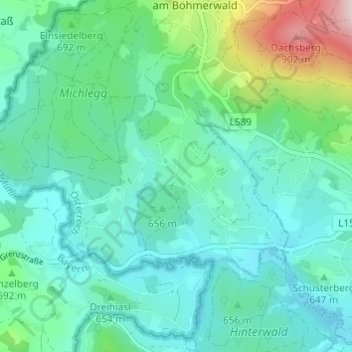 Topografische kaart Hinteranger, hoogte, reliëf