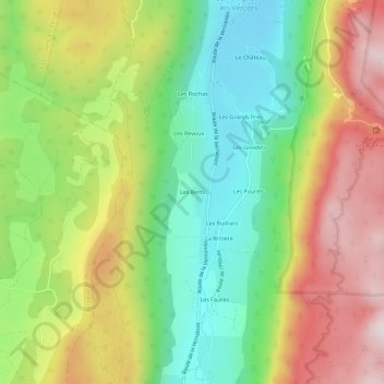 Topografische kaart Les Berts, hoogte, reliëf