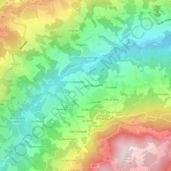 Topografische kaart Rovinella, hoogte, reliëf