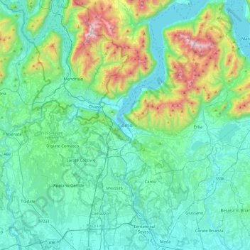 Topografische kaart Como, hoogte, reliëf