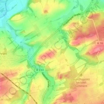 Topografische kaart Drüpplingsen, hoogte, reliëf