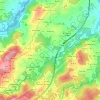 Topografische kaart Cancelada, hoogte, reliëf