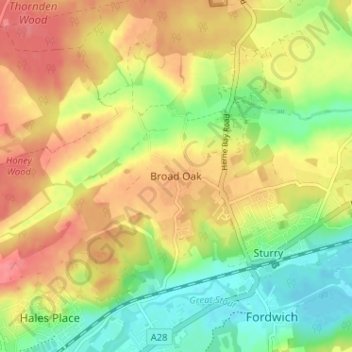 Topografische kaart Broad Oak, hoogte, reliëf