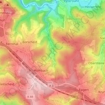 Topografische kaart Hombachsmühle, hoogte, reliëf