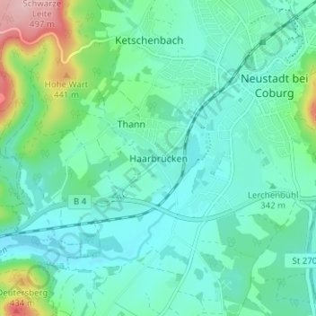 Topografische kaart Haarbrücken, hoogte, reliëf