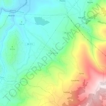 Topografische kaart Vila Nova, hoogte, reliëf