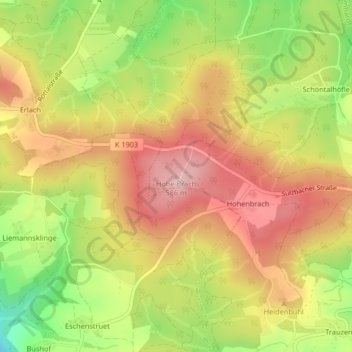 Topografische kaart Hohe Brach, hoogte, reliëf