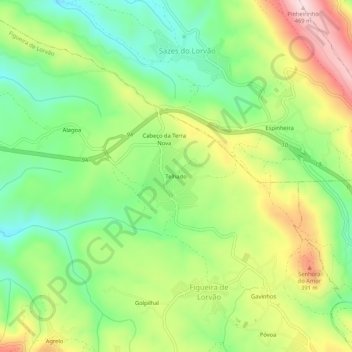 Topografische kaart Telhado, hoogte, reliëf