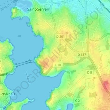 Topografische kaart La Briantais, hoogte, reliëf