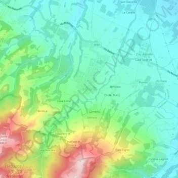 Topografische kaart Borzano, hoogte, reliëf