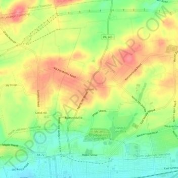 Topografische kaart Sunset, hoogte, reliëf