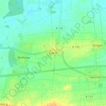 Topografische kaart Evern, hoogte, reliëf