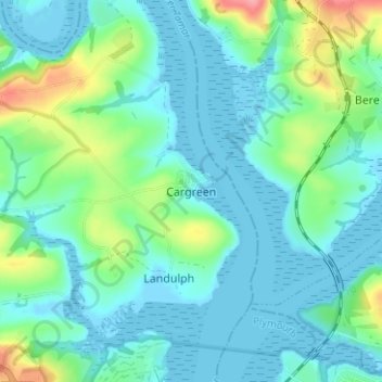 Topografische kaart Cargreen, hoogte, reliëf