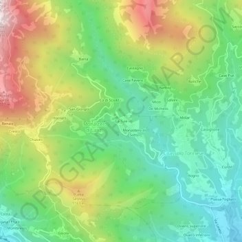 Topografische kaart Cà Tuie, hoogte, reliëf