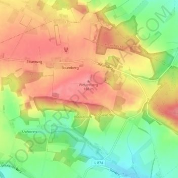 Topografische kaart Baumberge, hoogte, reliëf