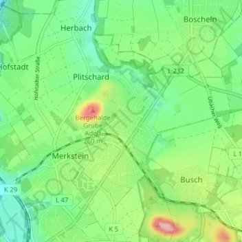 Topografische kaart Streiffeld, hoogte, reliëf