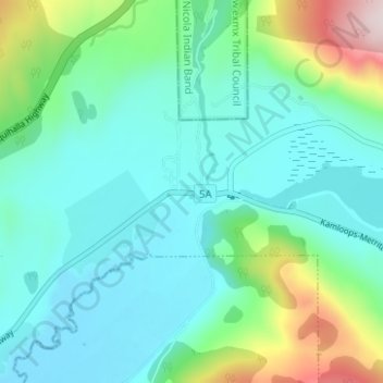 Topografische kaart Nicola, hoogte, reliëf
