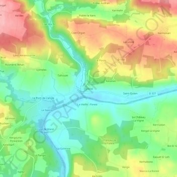 Topografische kaart Tallené, hoogte, reliëf
