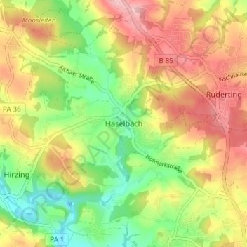 Topografische kaart Haselbach, hoogte, reliëf