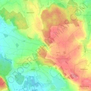 Topografische kaart Steinbronnen, hoogte, reliëf