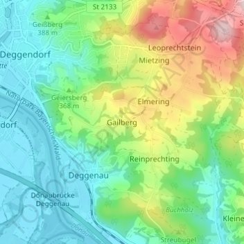 Topografische kaart Gailberg, hoogte, reliëf