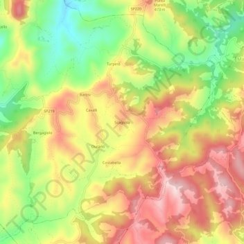 Topografische kaart Scagliola, hoogte, reliëf