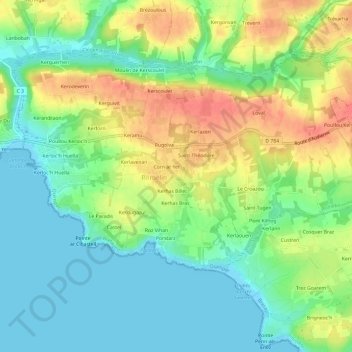Topografische kaart Kerhas a Bis, hoogte, reliëf