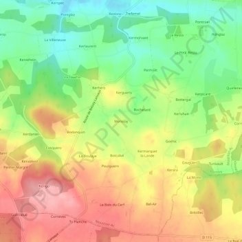 Topografische kaart Menelay, hoogte, reliëf