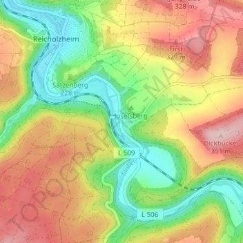 Topografische kaart Bronnbach, hoogte, reliëf
