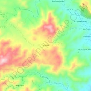 Topografische kaart Los Dioses, hoogte, reliëf