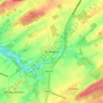 Topografische kaart Terwagne, hoogte, reliëf
