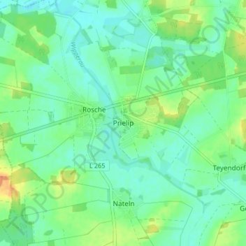 Topografische kaart Prielip, hoogte, reliëf