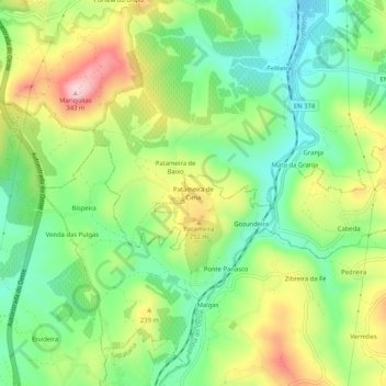 Topografische kaart Patameira de Cima, hoogte, reliëf