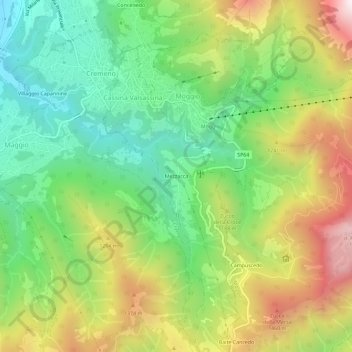 Topografische kaart Mezzacca, hoogte, reliëf