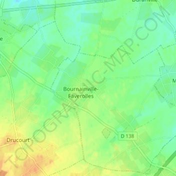 Topografische kaart Bournainville, hoogte, reliëf