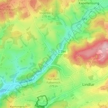 Topografische kaart Süttenbach, hoogte, reliëf