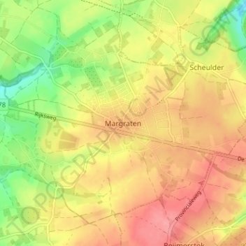 Topografische kaart Margraten, hoogte, reliëf