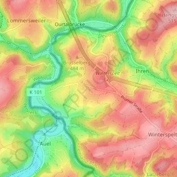 Topografische kaart Elcherath, hoogte, reliëf