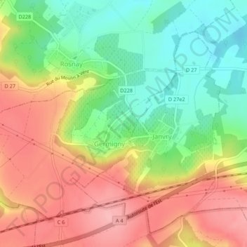 Topografische kaart Bruit, hoogte, reliëf
