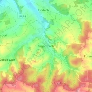 Topografische kaart Tegernbach, hoogte, reliëf