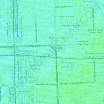 Topografische kaart Palm Lake Trailer Court, hoogte, reliëf