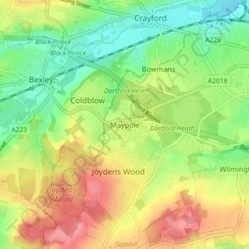 Topografische kaart Maypole, hoogte, reliëf