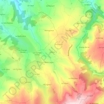 Topografische kaart L'Orme, hoogte, reliëf